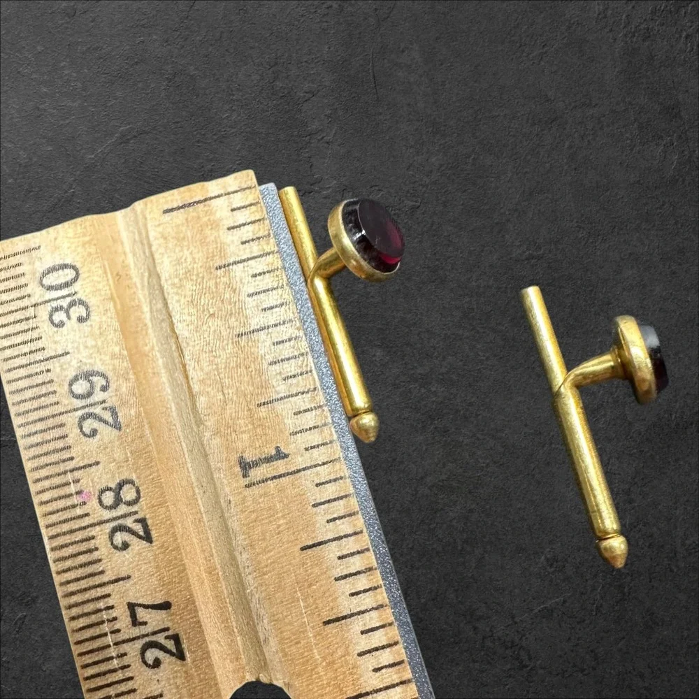 Hickok Shirt Studs Mens Gold Tone w/Red Stone Vintage Tuxedo Formal Dress Groom